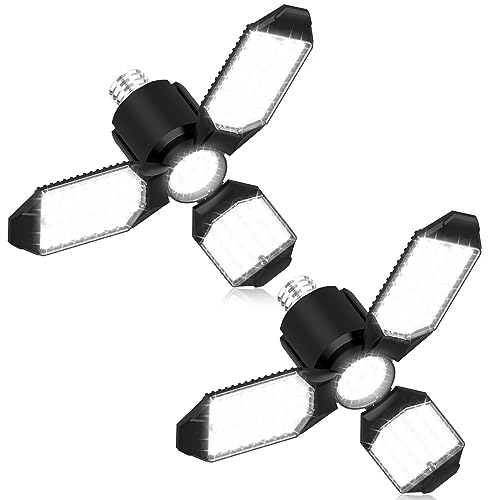 Image of toberich - LED Garage Light Bulbs, 2 Pack 8000LM with 3+1 Deformable Panels, 6500K Screw-in Ceiling Lights for Garage, Workshop, Workbench, Basement