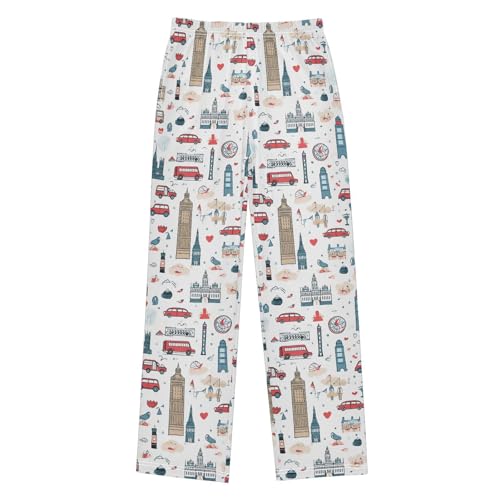 ALAZA Cartoon Big Ben London Cityscape Pajama Pants Long Sleep Pant Pajama Bottoms Elastic Waist with Pockets