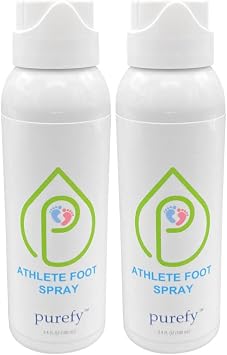 PUREFY Athlete Foot Airesol Spray for Skin 3.4oz، 2pk، Purefypro Dermal Technology، Natural Healing of Athlet Foot. إزالة الرائحة. لا يوجد رذاذ شفاف وآمن للجميع