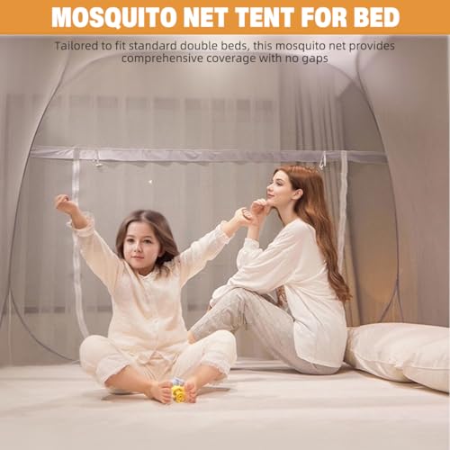 Image of HASTHIP Pop-Up Mosquito Net Tent for Double Bed, 200 * 150 * 150Cm, Dual Zip Doors, Secure Mattress Straps, Foldable Universal Frame, Breathable Mesh, Durable & Elegant Design, Easy Storage, Blue