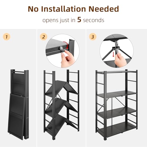 Funest 001 Storage Shelves, 4 Tier Foldable Metal Shelves, 800Lbs Large Capacity Storage Rack, Heavy Duty No Assembly Standing Shelves Unit thumb #3