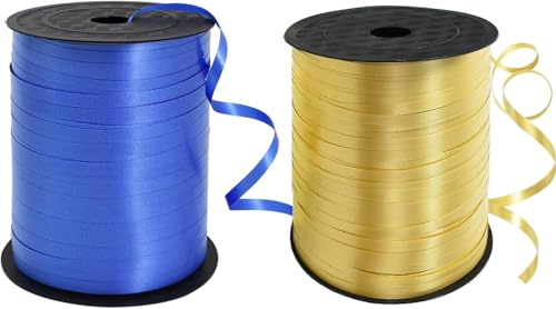 TONIFUL 500 Yards Blue and Gold Curling Ribbon Balloon String