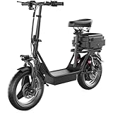 ASKGO Electric Scooter Adults, 500W(650W Peak) Motor, 25mph Speed 30Miles Long Range Electric Scooter with Seat, Dual Disc Brakes, 48V 15AH E Scooter for Commuter, Travel (with Waterproof Box A)