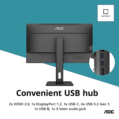 Aoc U27P2Ca 27" 4K Frameless Monitor, Uhd 3840 X 2160, Usb-C Docking, Height Adjustable Stand,Black #TOP4