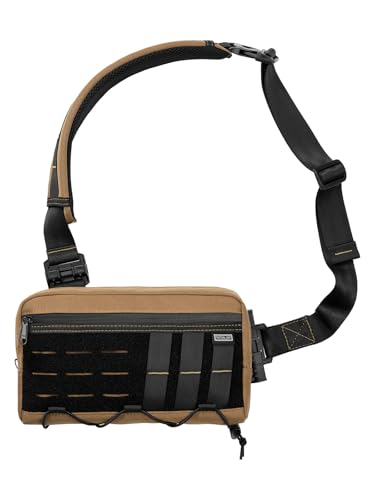 TACTICAL_GEEK Cache L3C EDC Sling Bag Chest Crossbody Bag, 1000D OXFORD CLOTH Umhängetasche, Bauchtasche Schultertasche Brusttasche mit Verstellbarer Schultergurt für Reise Schule Wandern, Coyote Tan