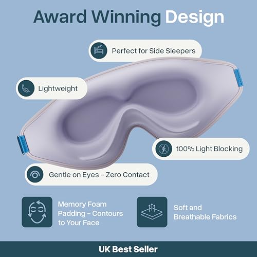 Image of MyHalos Sleep Mask - 3D Blackout Eye Mask for Women & Men, Side Sleepers, Zero Pressure Memory Foam Eyelash Friendly, Breathable,Award-Winning Sleep Aid for Travel (Lavender, 1 Count (Pack of 1))