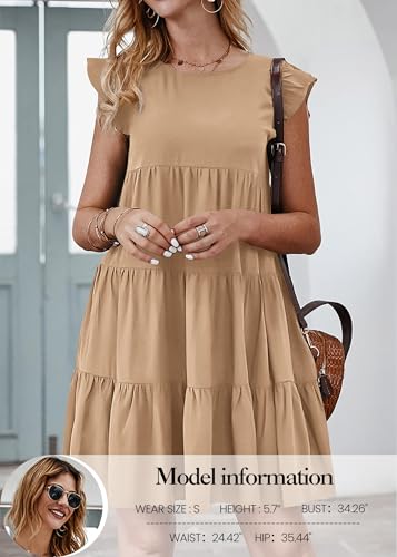 Image of KIRUNDO Summer Dresses for Women Sundress Sleeveless Ruffle Sleeve Round Neck Loose Short Flowy Pleated Mini Babydoll Dress