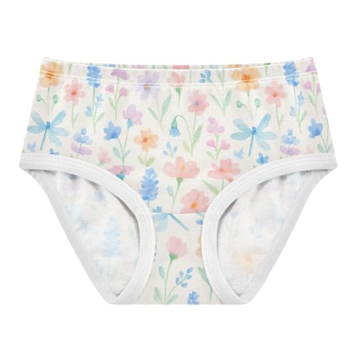 Joisal Cotton Toddler Girls Underwear Watercolor Wildflowers Beige Panties Little Girl Cartoon Briefs Undies Kids 2t