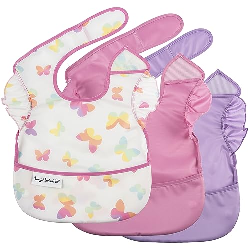 Image of Tiny Twinkle Mess Proof Baby Bibs for Eating – Waterproof, Wipeable Toddler Bibs with Pocket – Baby Food Bibs for Girls & Boys(3 Pack,Butterfly)