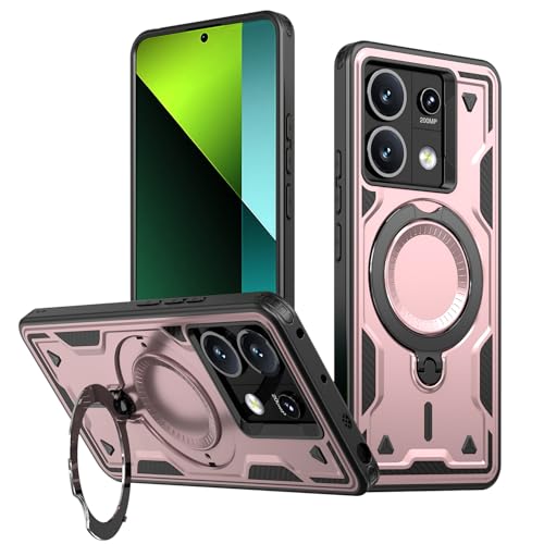 SORAKA Case for Xiaomi Redmi Note 13 5G with Ring Stand,Compatible with MagSafe Case for Redmi Note 13 5G case with Iron Sheet Rugged Shock-Absorbing case Military-Grade Drop Protection Rose Gold