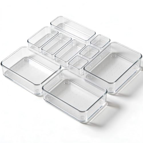 La mejor comparación de Organizadores de cajones los 5 mejores. 43 Triko Set de 10 Piezas Organizador de Cajones Multiusos, Cajas Organizadoras de Plástico en 4 Tamaños para Maquillaje y Oficina, Separadores de Cajones de Acrílico Transparente...