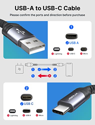 image for JSAUX USB-C to USB A Cable 3.1A Fast Charging [2-Pack 6.6ft], USB Type