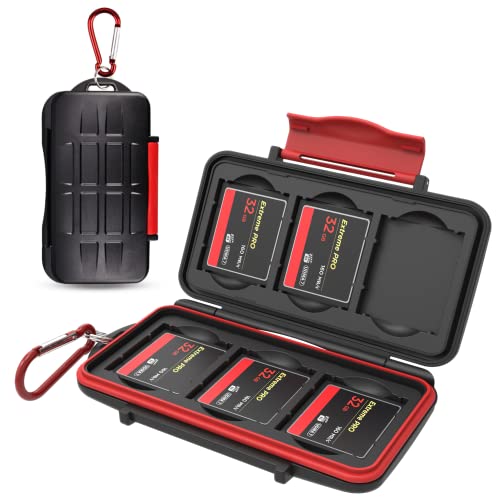 Kiorafoto CF x 6 Memory Card Case Professional Water-Resistant Anti-shock Holder Storage CF Compact Flash Memory Card Holder Protector Cover With Carabiner