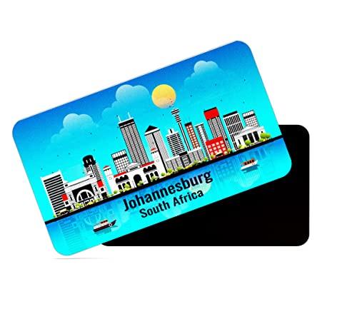 Image of dhcrafts Rectangular Rubber Fridge Magnet /Magnetic Card Blue South Africa Johannesburg Design Pack of 1 (8.6cm x 5.4cm)