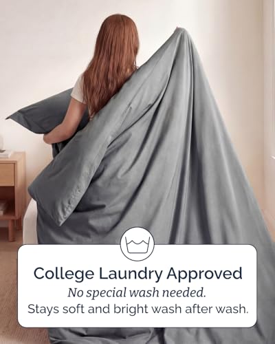 Image of Duvet Cover Twin /Twin XL - 2 Piece Set with Zipper Closure - Heathered Grey | Extra Soft Twin /Twin XL Duvet Cover 68 inch x 90 inch with 1 Pillow Sham, Hotel Luxury w / Zipper Closures & Ties, Comfy & Breathable