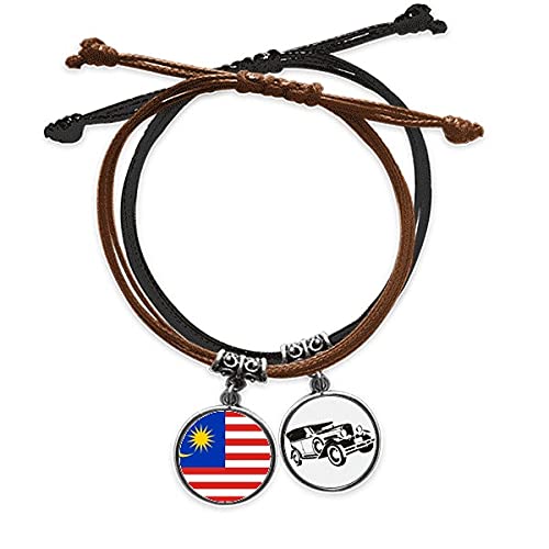 Bracelet drapeau Malaisie en cuir tressé chaîne de main Asie motif minibus rétro