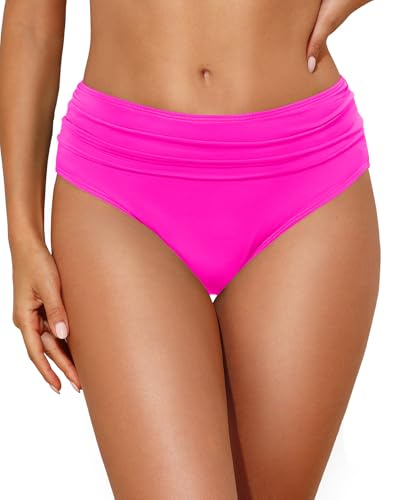 Image of Tempt Me Women Mid Rise Bikini Bottoms Full Coverage Swimsuit Ruched Scrunch Swim Bottom