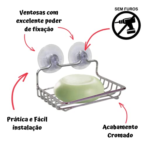 Saboneteira Ventosa para Banheiro Parede Cromada