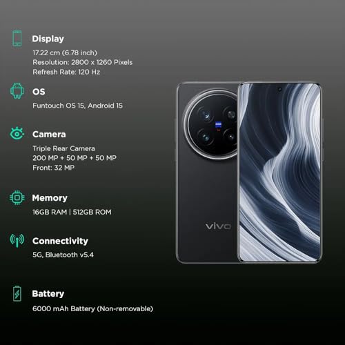 Image of VIVO X200 Pro 5G (16GB RAM | 512GB Storage | Cosmos Black | 6.78 inch AMOLED Display | 50+50+200MP Camera | No Charger Data Cable | 1 Year Warranty