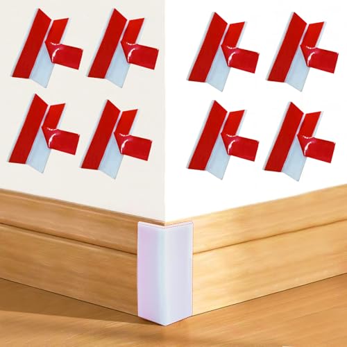 Image of White Baseboard Corners Blocks Self Adhesive, Thickened Rubber Baby Safety Corner Protectors Cushion, Soft Edge Furniture Wall Guards (8 PCS)