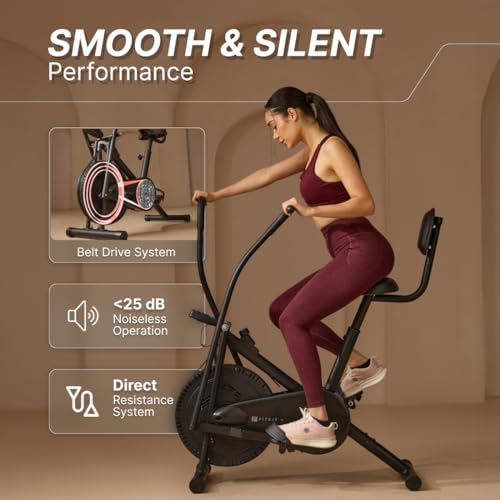 Image of Fitkit Dual Action 2-in-1 Air Bike | Moving & Fixed Handles Exercise Cycle | Adjustable Seat & Anti-Slip Pedals | Direct Resistance | 120 kg Max Weight | 1 Year Warranty Home Use Exercise Bike
