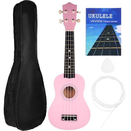 ULTECHNOVO Ukelele Soprano de 21 Pulgadas Adultos Set Completo con Cuerdas Púa y Funda Rosa Instrumento...