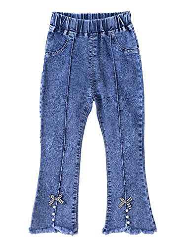 easyforever Girls Embroidery Denim Flared Trousers Stretchy Jeans Bell Bottoms Skinny Elastic Waist Denim Leggings Pants3