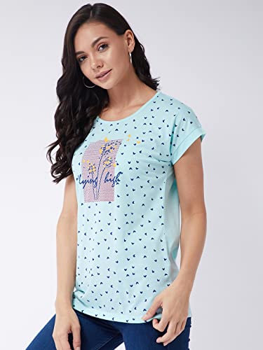 Image of Modeve Women Printed Cotton Blend Half Sleeve Round Neck T-Shirt for Summer