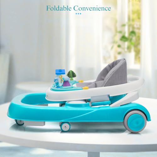 Image of Little Olive Baby Walker for Kids | Adjustable Height Baby Walking Support with Interactive Activity Toy Tray, Comfortable Padded Seat & Smooth Multi-Directional Wheels | Walker for Baby Boys & Girls - Green