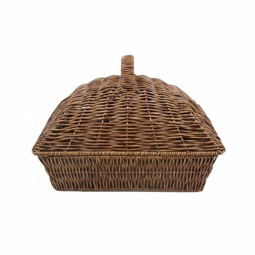 Cesta con tapa de mimbre rústica KQFCAZRE para un almacenaje del hogar estético 2
