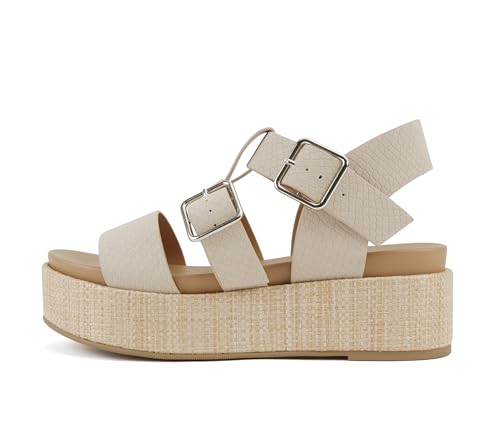 Image of Soda inchSTELLAR inch ~ Women Flatform Multi Strap Double Buckle Open Toe Ankle Strap Platform Wedge Sandals