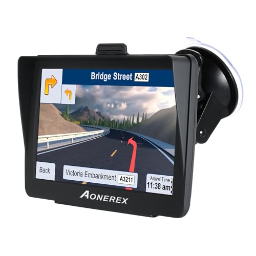 Sat Nav, Aonerex GPS Navigation for Car Truck Lorry HGV LGV Motorhome, 7 inch Touch Screen with Sun-Shielding Frame, Multiple-Language Turn- to-Turn Voice Indication, Lifetime Gratis Map Updates