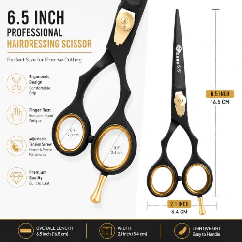 YSCARE Ciseaux de coupe de cheveux professionnels en acier inoxydable japonais 16,5 cm Vis de tension de réglage fin Ciseaux de qualité supérieure pour coupe de cheveux (Droite 6.5") – vue 5