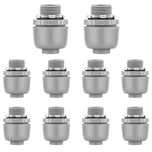 10 PCS 3/4" Liquid Tight Connector NPT Non-Metallic for PVC Electrical Flexible Conduit Fittings - Sturdy, Quick Installation, UL Listed for Home Outdoor Tubes Tools