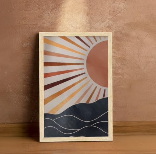 Image of ArtX Paper Boho Art Paintings with Frame for Home Decor, Abstract Wall Painting for Living Room, Multicolor, Natural Wood Color Frames, 12.0 x 18.0 inch, Set of 2