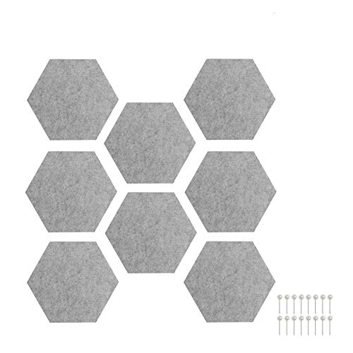 YiTai Hexagon Felt Board Tiles - Pin Board Decoration for Pictures,Mini Wall Bulletin Boards with Push Pins - Grey Set of 8