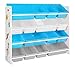 SONGMICS Scaffale per Giocattoli, Mobile Cameretta a 4 Ripiani con 16 Contenitori Rimovibili in Plastica, Organizzatore Giochi per Bambini, Stanza dei Giochi, Bianco, Azzurro e Grigio , GKR070W03