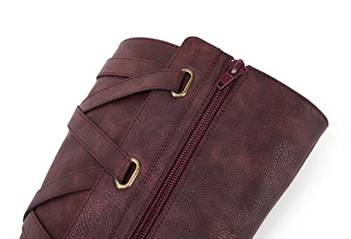 Syktkmx Womens Back Lace Up Riding Boots Winter Knee High Chunky Flat Low Heel Side Zip Closed Toe Shoes #TOP5