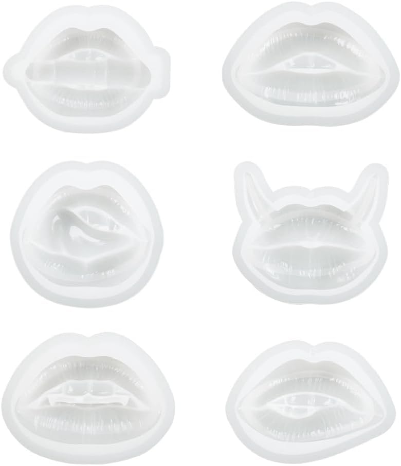 6Piece Resin Molds, 3D Lips DIY Keychain Making Pendants Ornaments Decoration White