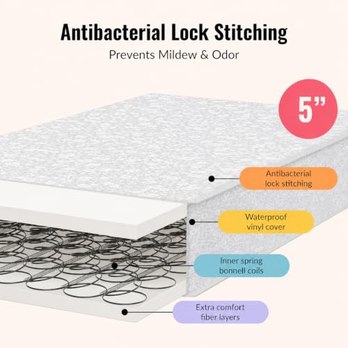 Image of Dream On Me Nap Nest Baby Crib Mattress, GREENGUARD Gold, Made in USA | Waterproof Cover, 88 Coil Spring Support, BSA Verified, ASTM & CPSC Tested, Fits Full Size Crib and Toddler Bed 52 inchx28 inchx5 inch