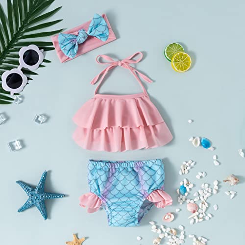 Baby Girls Swimsuit Baby Bathing Suits Ruffle Two Piece Infant Mermaid Bikini For Toddler Beach Swimming Pink #TOP3