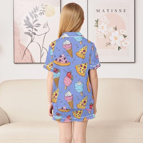 ALAZA Ice Cream Pizza Strawberry Pajamas Satin Pajama Set Short Sleeve Button Down Sleepwear4