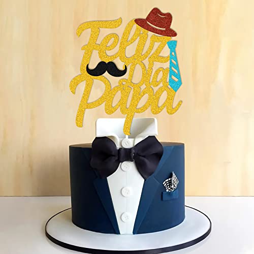 Feliz Dia Papa Cake Topper Happy Father's Day Party Decoration Feliz Cumpleanos Papa Theme For Best Dad Father’s Day Celebrate Supply(Gold) #TOP5