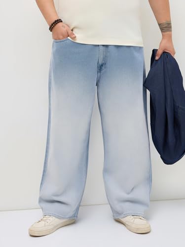 Image of Urbano Plus Men's Loose Baggy Fit Heavy Washed Faded Denim Jeans Non-Stretchable