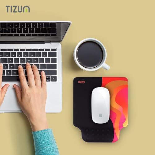 Image of tizum Gel Mouse Pad with Memory Foam Wrist Support & Anti-Slip Rubber Base | Ergonomic Wrist Rest Pad, Ultra-Smooth Lycra Surface for Wired & Wireless Mice, Laptop & Desktop Compatible (Black)