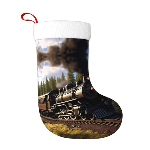 YYHHAOFA Calcetín de Navidad impreso con tren de vapor, perfecto para decorar oficinas, árboles, chimeneas y mesas