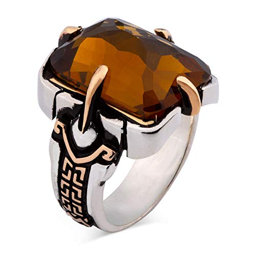 TAKILINGO925 Sterling Silver Gemstone Shield Design Side Warrior Sword Patterned Special Design Master Work Men's Ring