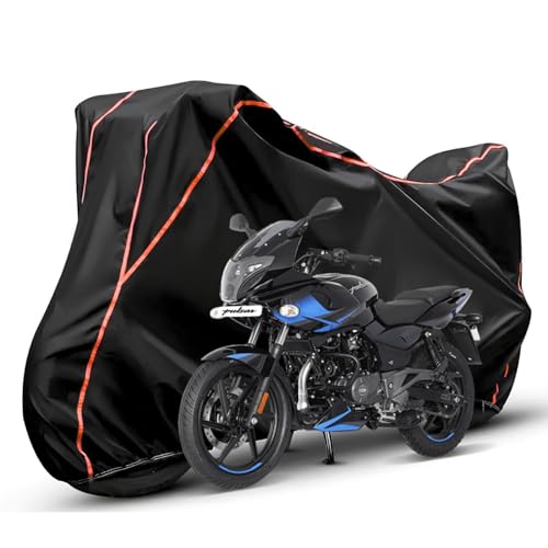 Image of Waterproof Bike Body Cover Compatible with Bajaj Pulsar 220f Dustproof Scratchproof - Motorcycle Cover for Two Wheeler, Outdoor Full Cover with UV, Duty, Rain Protection (Black & Red)