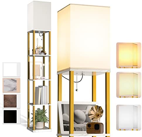 addlon Gold Floor Lamp, Floor Lamp with Shelves, 5-Tier Display LED Floor Lamp with 3CCT Bulb, Modern Floor Lamp for Livingroom, Bedroom and Office - Marble Texture & Gold Frame