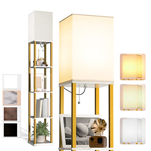 Addlon Gold Floor Lamp, Floor Lamp With Shelves, 5-Tier Display Led Floor Lamp With 3Cct Bulb, Modern Floor Lamp For Livingroom, Bedroom And Office - Marble Texture & Gold Frame #TOP8